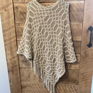 Khaki and cream knitted fall poncho